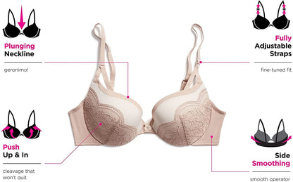 Underwire Demi Bra, Best Push-Up Bra with Wonderbra Technology, Smoothing Lace-Trim Bra with Push-Up Cups