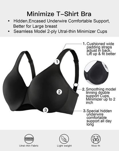 Underwire Women'S Minimizer Bra plus Size Smooth Full Coverage Seamless Non Padded Bras