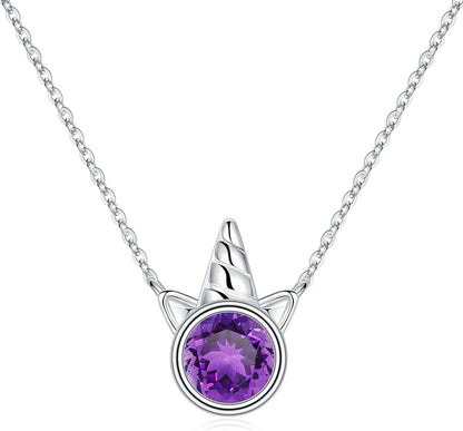 Unicorns Gifts for Girls, S925 Sterling Silver Unicorn Necklace for Girls Unicorn Gifts Dainty Unicorn Birthstone Pendant Necklace Unicorn Jewelry for Teen Girls Unicorns Gifts for Girls Silver / 02 Feb - Amethyst