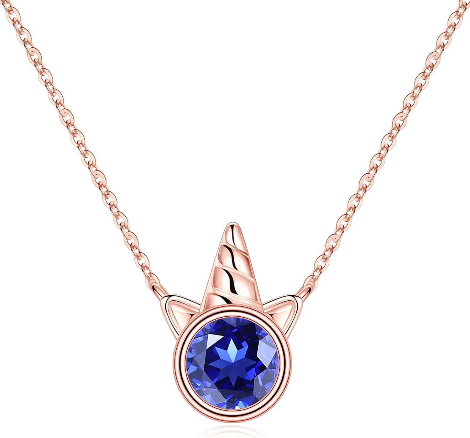 Unicorns Gifts for Girls, S925 Sterling Silver Unicorn Necklace for Girls Unicorn Gifts Dainty Unicorn Birthstone Pendant Necklace Unicorn Jewelry for Teen Girls Unicorns Gifts for Girls Rose Gold / 09 Sep - Sapphire