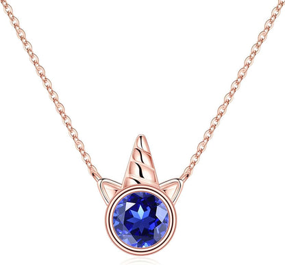 Unicorns Gifts for Girls, S925 Sterling Silver Unicorn Necklace for Girls Unicorn Gifts Dainty Unicorn Birthstone Pendant Necklace Unicorn Jewelry for Teen Girls Unicorns Gifts for Girls Rose Gold / 09 Sep - Sapphire