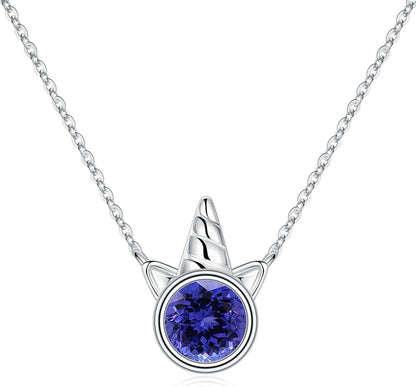 Unicorns Gifts for Girls, S925 Sterling Silver Unicorn Necklace for Girls Unicorn Gifts Dainty Unicorn Birthstone Pendant Necklace Unicorn Jewelry for Teen Girls Unicorns Gifts for Girls Silver / 12 Dec - Tanzanite