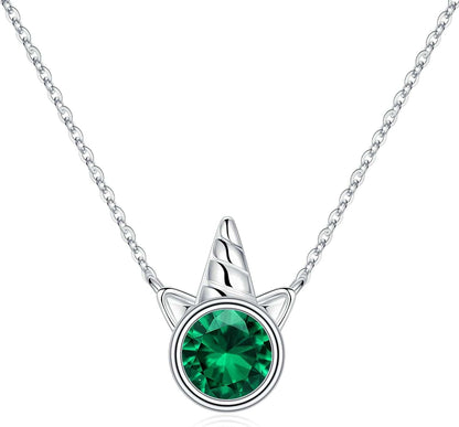 Unicorns Gifts for Girls, S925 Sterling Silver Unicorn Necklace for Girls Unicorn Gifts Dainty Unicorn Birthstone Pendant Necklace Unicorn Jewelry for Teen Girls Unicorns Gifts for Girls Silver / 05 May - Emerald