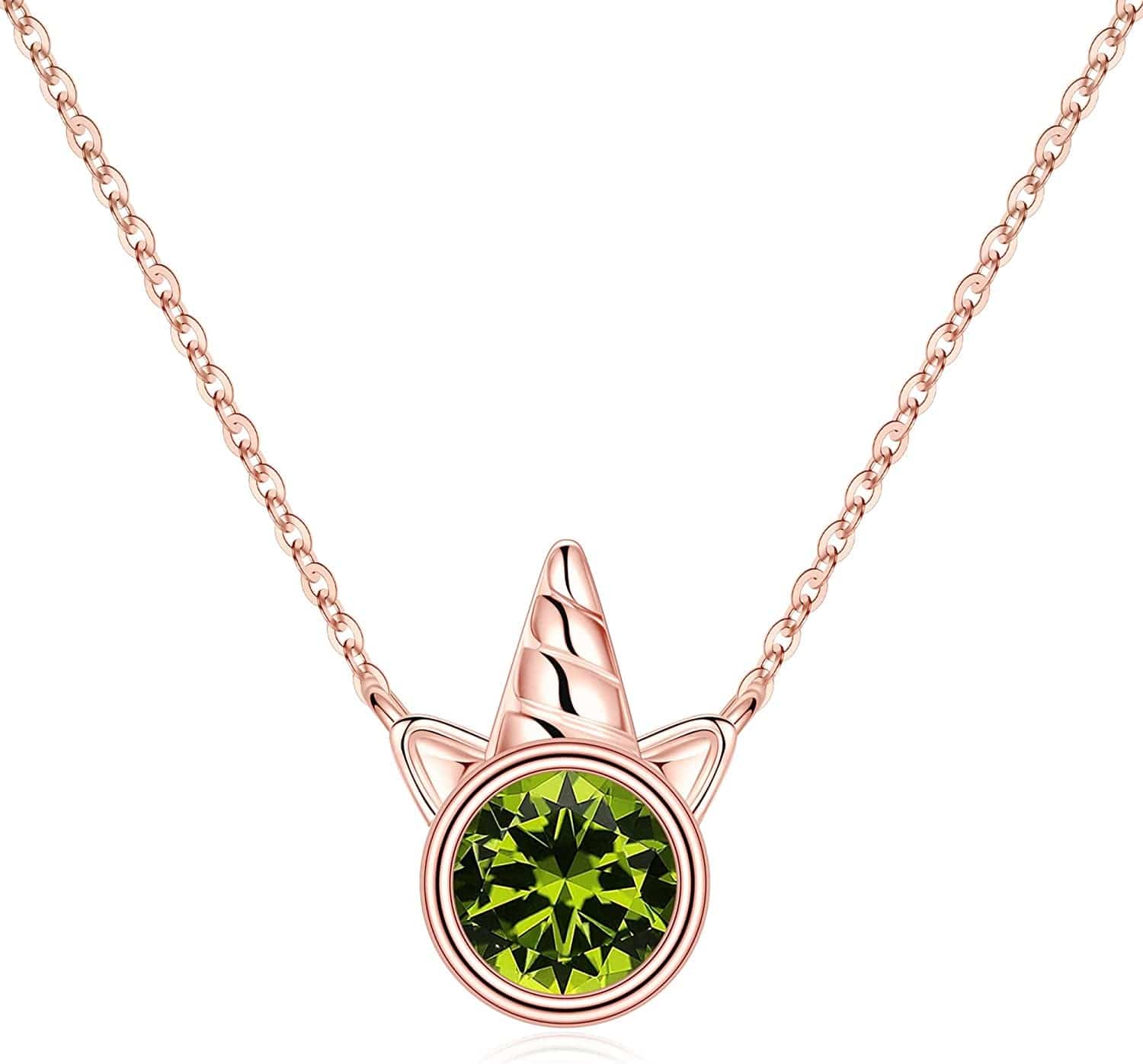 Unicorns Gifts for Girls, S925 Sterling Silver Unicorn Necklace for Girls Unicorn Gifts Dainty Unicorn Birthstone Pendant Necklace Unicorn Jewelry for Teen Girls Unicorns Gifts for Girls Rose Gold / 08 Aug - Peridot
