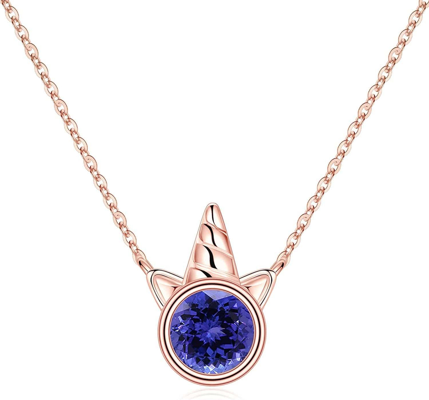 Unicorns Gifts for Girls, S925 Sterling Silver Unicorn Necklace for Girls Unicorn Gifts Dainty Unicorn Birthstone Pendant Necklace Unicorn Jewelry for Teen Girls Unicorns Gifts for Girls Rose Gold / 12 Dec - Tanzanite