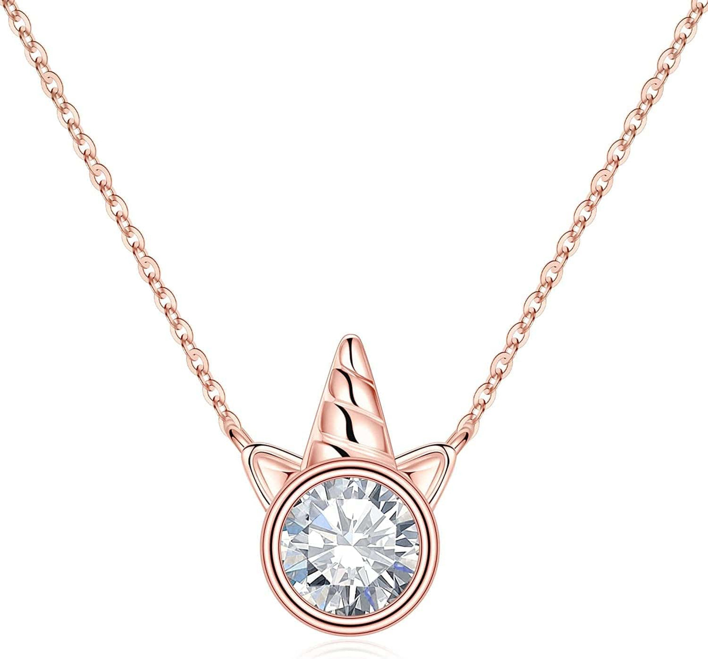 Unicorns Gifts for Girls, S925 Sterling Silver Unicorn Necklace for Girls Unicorn Gifts Dainty Unicorn Birthstone Pendant Necklace Unicorn Jewelry for Teen Girls Unicorns Gifts for Girls Rose Gold / 04 Apr - White Topaz