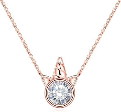 Unicorns Gifts for Girls, S925 Sterling Silver Unicorn Necklace for Girls Unicorn Gifts Dainty Unicorn Birthstone Pendant Necklace Unicorn Jewelry for Teen Girls Unicorns Gifts for Girls Rose Gold / 04 Apr - White Topaz