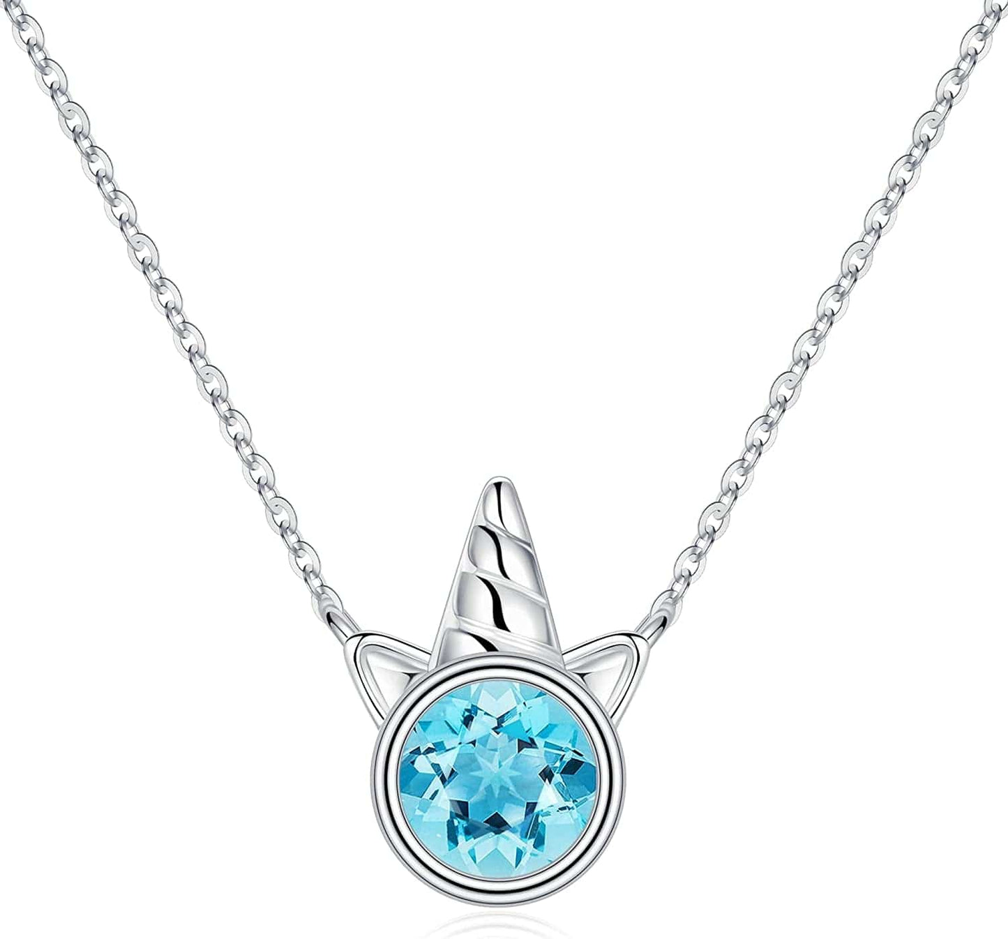 Unicorns Gifts for Girls, S925 Sterling Silver Unicorn Necklace for Girls Unicorn Gifts Dainty Unicorn Birthstone Pendant Necklace Unicorn Jewelry for Teen Girls Unicorns Gifts for Girls Silver / 03 Mar - Aquamarine