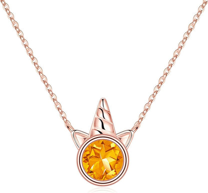Unicorns Gifts for Girls, S925 Sterling Silver Unicorn Necklace for Girls Unicorn Gifts Dainty Unicorn Birthstone Pendant Necklace Unicorn Jewelry for Teen Girls Unicorns Gifts for Girls Rose Gold / 11 Nov - Citrine
