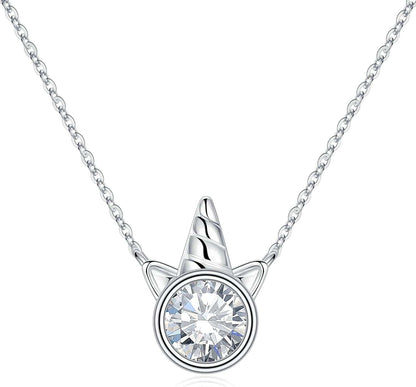 Unicorns Gifts for Girls, S925 Sterling Silver Unicorn Necklace for Girls Unicorn Gifts Dainty Unicorn Birthstone Pendant Necklace Unicorn Jewelry for Teen Girls Unicorns Gifts for Girls Silver / 04 Apr - White Topaz