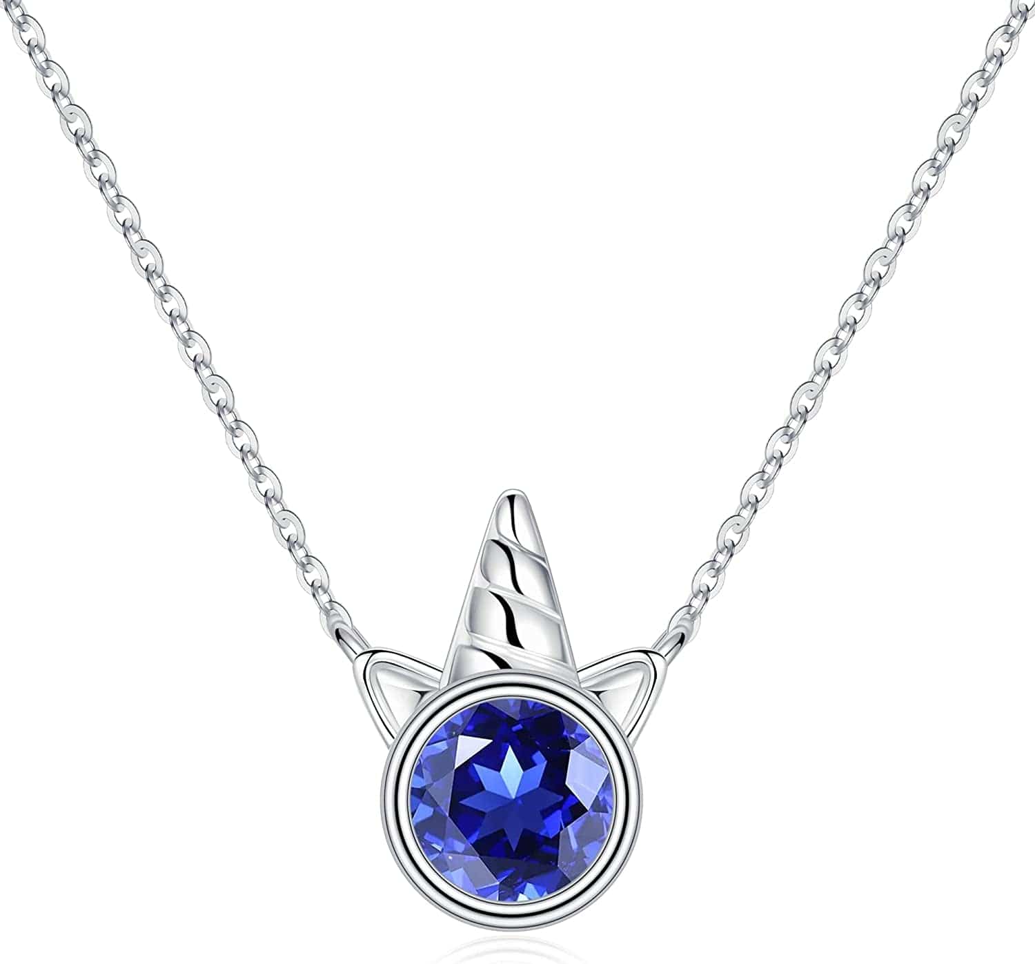 Unicorns Gifts for Girls, S925 Sterling Silver Unicorn Necklace for Girls Unicorn Gifts Dainty Unicorn Birthstone Pendant Necklace Unicorn Jewelry for Teen Girls Unicorns Gifts for Girls Silver / 09 Sep - Sapphire