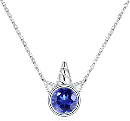 Unicorns Gifts for Girls, S925 Sterling Silver Unicorn Necklace for Girls Unicorn Gifts Dainty Unicorn Birthstone Pendant Necklace Unicorn Jewelry for Teen Girls Unicorns Gifts for Girls Silver / 09 Sep - Sapphire