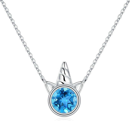 Unicorns Gifts for Girls, S925 Sterling Silver Unicorn Necklace for Girls Unicorn Gifts Dainty Unicorn Birthstone Pendant Necklace Unicorn Jewelry for Teen Girls Unicorns Gifts for Girls Silver / 11 Nov - Blue Topaz