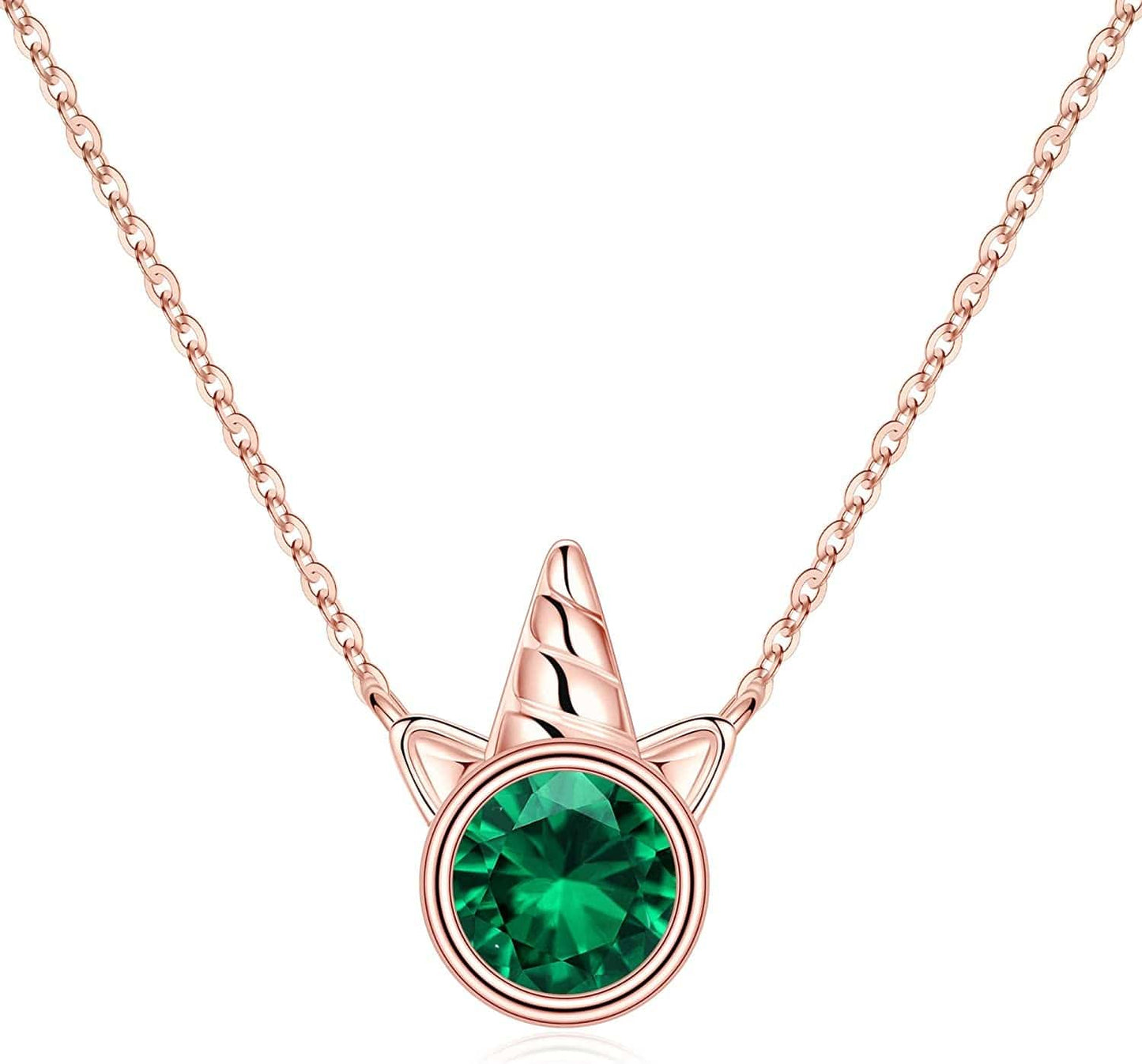 Unicorns Gifts for Girls, S925 Sterling Silver Unicorn Necklace for Girls Unicorn Gifts Dainty Unicorn Birthstone Pendant Necklace Unicorn Jewelry for Teen Girls Unicorns Gifts for Girls Rose Gold / 05 May - Emerald