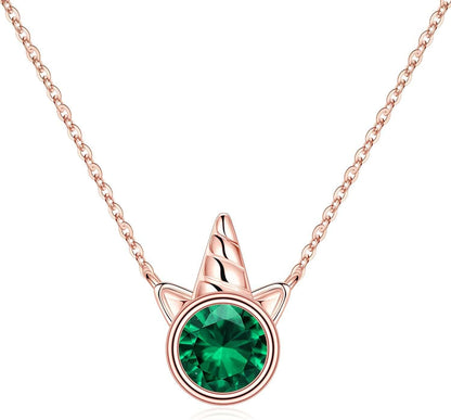 Unicorns Gifts for Girls, S925 Sterling Silver Unicorn Necklace for Girls Unicorn Gifts Dainty Unicorn Birthstone Pendant Necklace Unicorn Jewelry for Teen Girls Unicorns Gifts for Girls Rose Gold / 05 May - Emerald