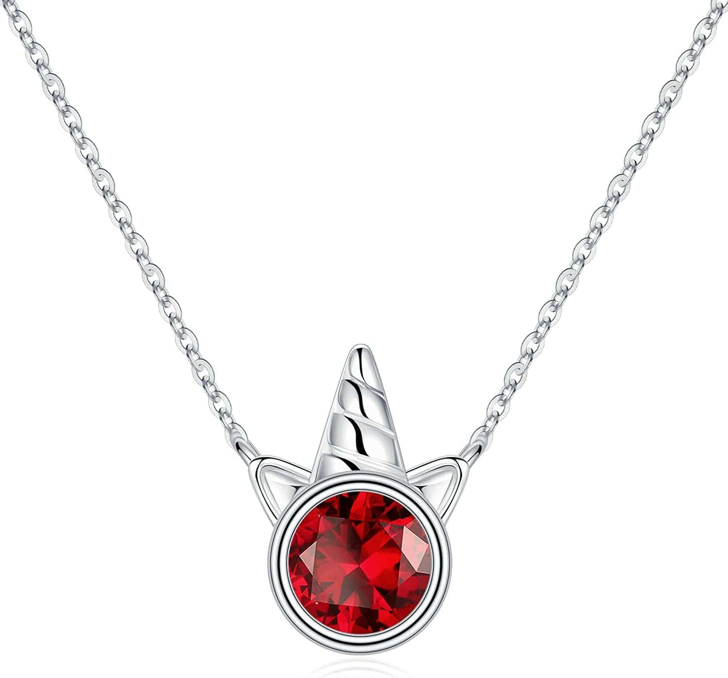 Unicorns Gifts for Girls, S925 Sterling Silver Unicorn Necklace for Girls Unicorn Gifts Dainty Unicorn Birthstone Pendant Necklace Unicorn Jewelry for Teen Girls Unicorns Gifts for Girls Silver / 01 Jan - Garnet