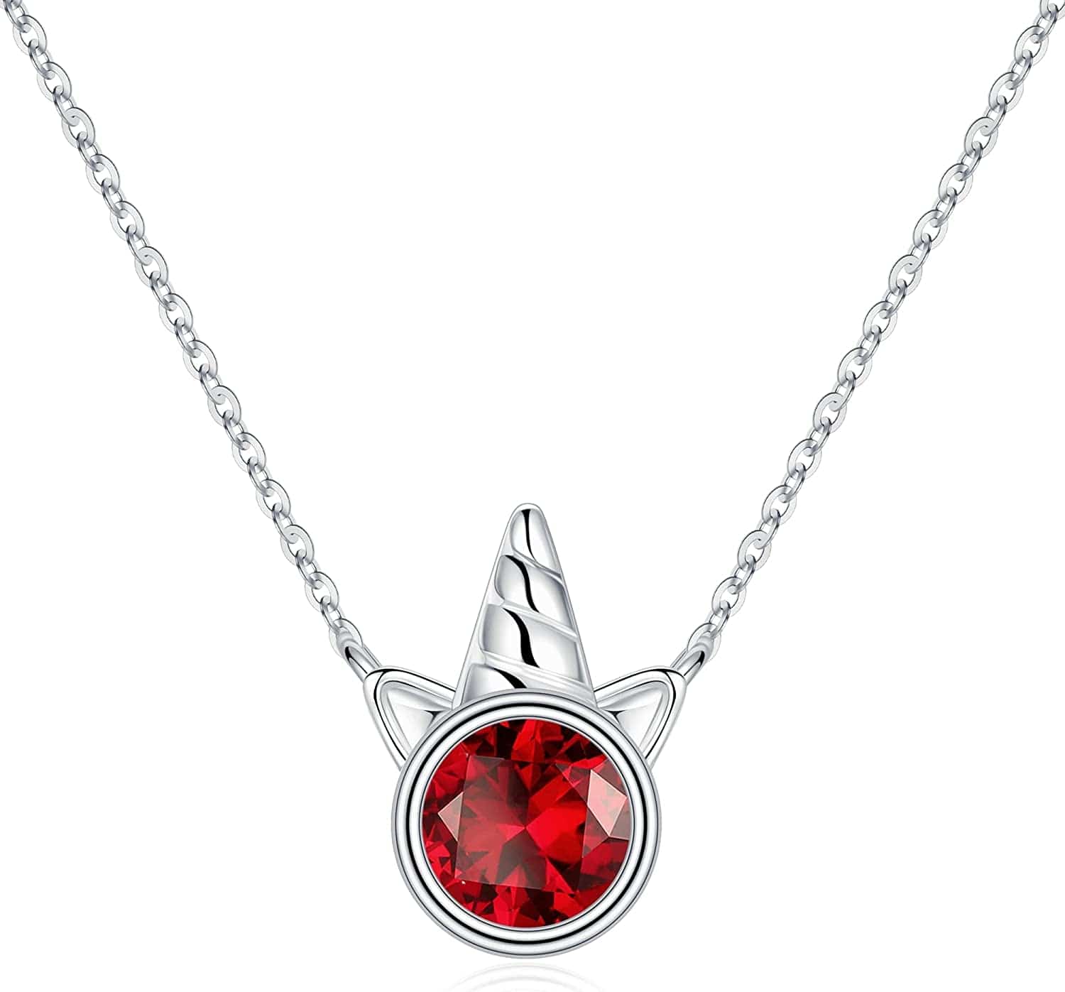 Unicorns Gifts for Girls, S925 Sterling Silver Unicorn Necklace for Girls Unicorn Gifts Dainty Unicorn Birthstone Pendant Necklace Unicorn Jewelry for Teen Girls Unicorns Gifts for Girls Silver / 01 Jan - Garnet