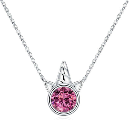 Unicorns Gifts for Girls, S925 Sterling Silver Unicorn Necklace for Girls Unicorn Gifts Dainty Unicorn Birthstone Pendant Necklace Unicorn Jewelry for Teen Girls Unicorns Gifts for Girls Silver / 10 Oct - Pink Sapphire