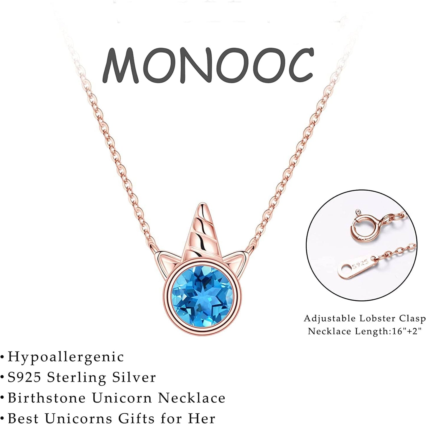 Unicorns Gifts for Girls, S925 Sterling Silver Unicorn Necklace for Girls Unicorn Gifts Dainty Unicorn Birthstone Pendant Necklace Unicorn Jewelry for Teen Girls Unicorns Gifts for Girls