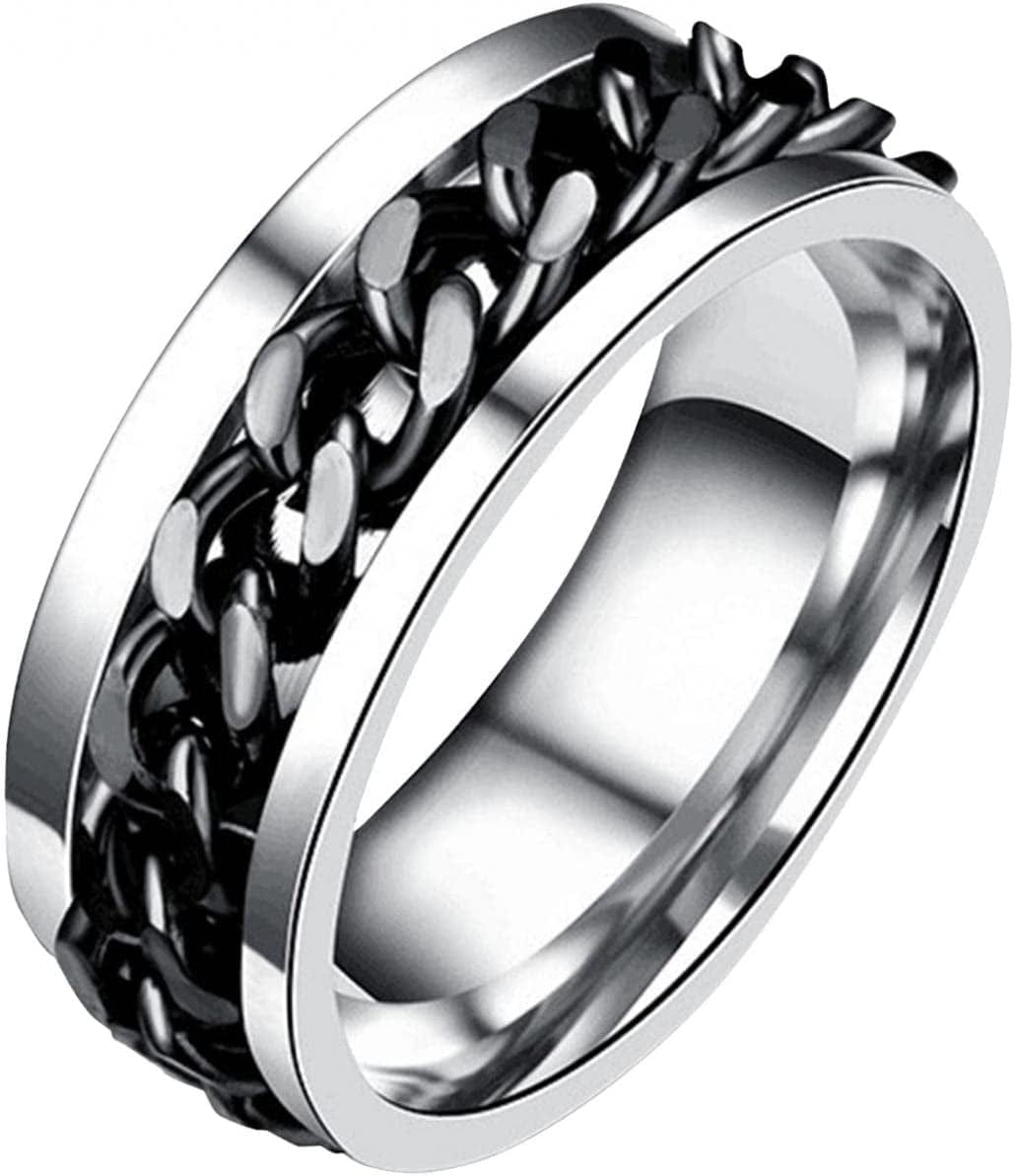 Unisex Beer Ring Bottle Opener Set Chain Rotation Ring Titanium Ring Finger Band for Women Men Jewelry Gift Christmas, Silver Black / 11