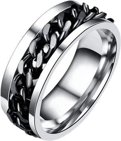Unisex Beer Ring Bottle Opener Set Chain Rotation Ring Titanium Ring Finger Band for Women Men Jewelry Gift Christmas, Silver Black / 11