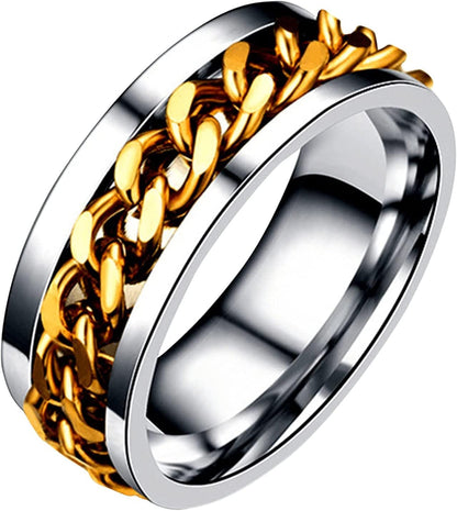 Unisex Beer Ring Bottle Opener Set Chain Rotation Ring Titanium Ring Finger Band for Women Men Jewelry Gift Christmas, Silver Gold / 7