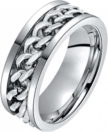 Unisex Beer Ring Bottle Opener Set Chain Rotation Ring Titanium Ring Finger Band for Women Men Jewelry Gift Christmas, Silver Silver / 13