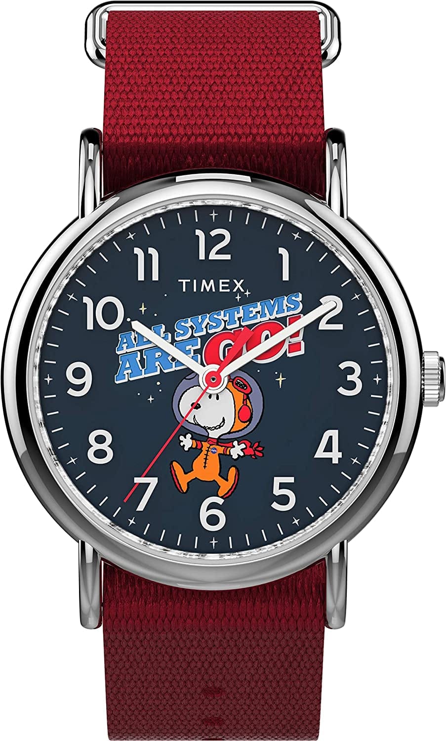 Unisex X Peanuts - 38 Mm Fabric Strap Watch Nasa Snoopy Red