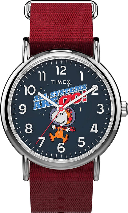 Unisex X Peanuts - 38 Mm Fabric Strap Watch Nasa Snoopy Red