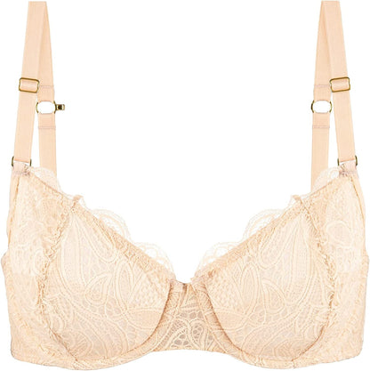 Unlined Lace Bra - Convertible Racerback Bra with Unlined Lace, Sexy Bra for Women, Everyday Bras for Women Toasted Almond / 38C