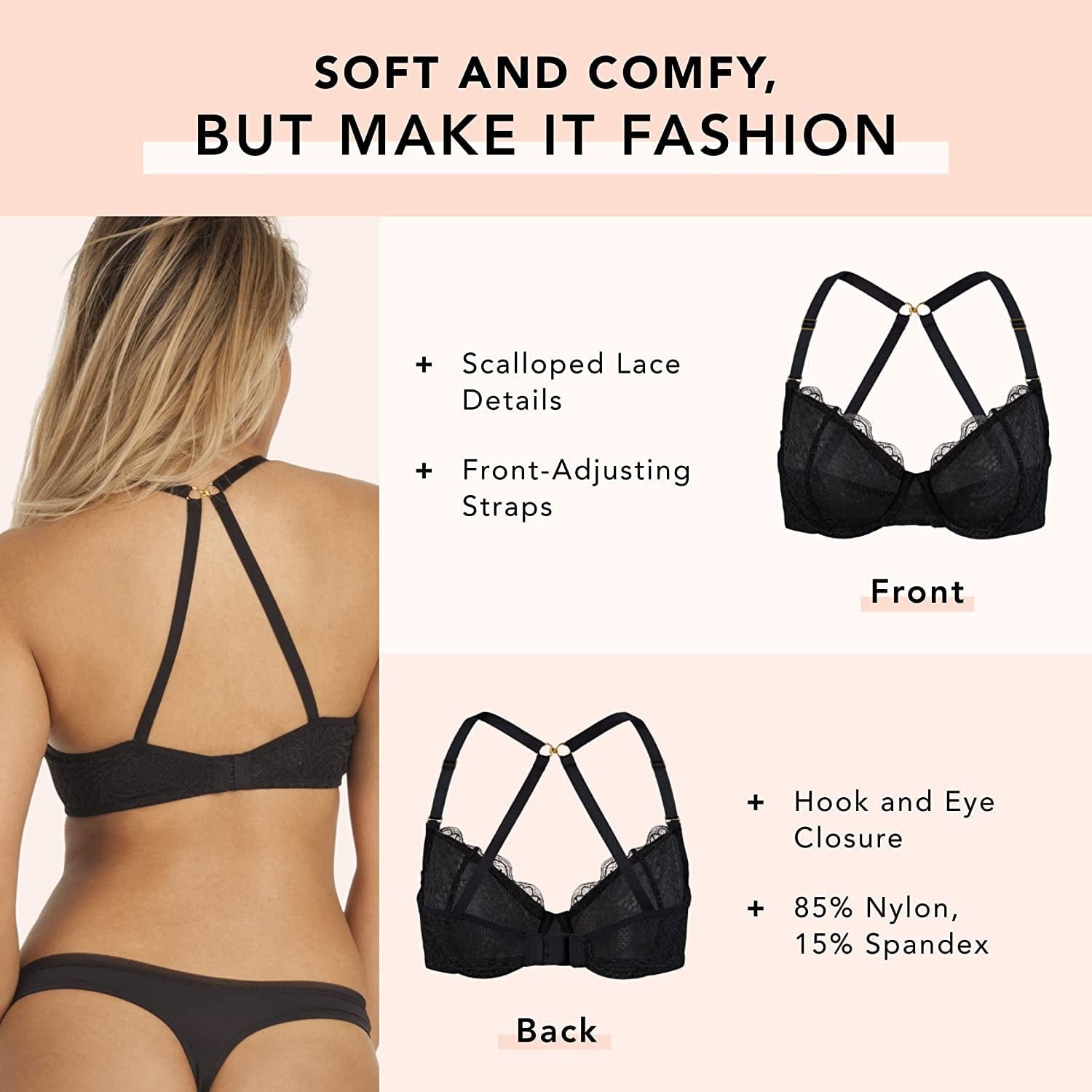 Unlined Lace Bra - Convertible Racerback Bra with Unlined Lace, Sexy Bra for Women, Everyday Bras for Women