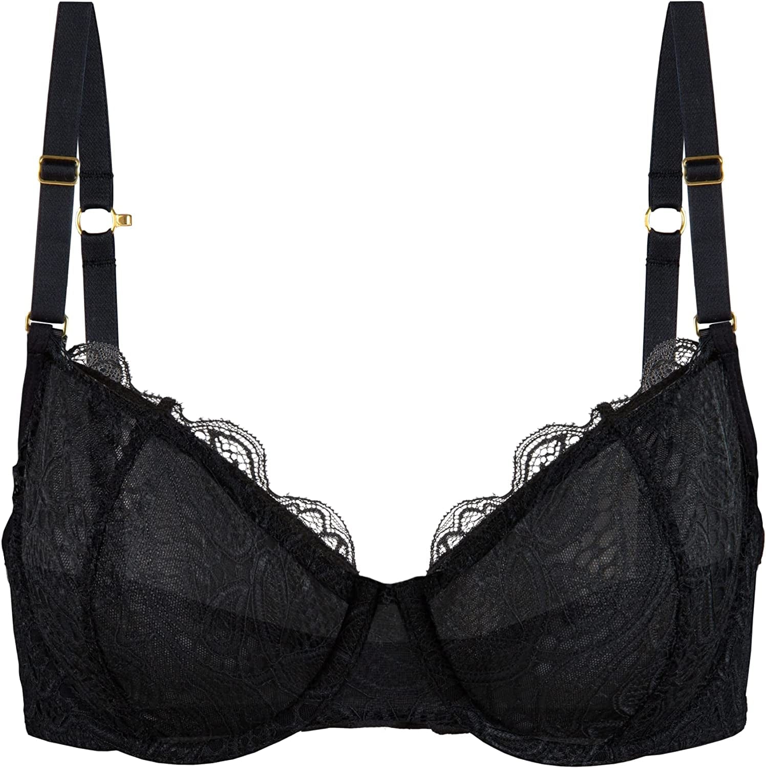 Unlined Lace Bra - Convertible Racerback Bra with Unlined Lace, Sexy Bra for Women, Everyday Bras for Women Jet Black / 38C