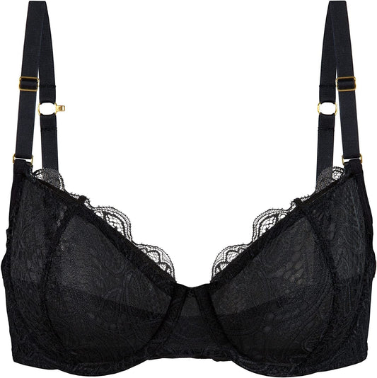 Unlined Lace Bra - Convertible Racerback Bra with Unlined Lace, Sexy Bra for Women, Everyday Bras for Women Jet Black / 38C