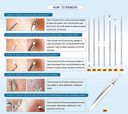 [Upgraded] 8PCS Blackhead Remover, Pimple Tool Kit, Acne Tools, Comedone Extractor, Blemish Whitehead Removal, Professional Curved Tweezers Kits, Premium Stainless Steel Health & Beauty > Personal Care > Cosmetics > Cosmetic Tools > Skin Care Tools Mroobest   