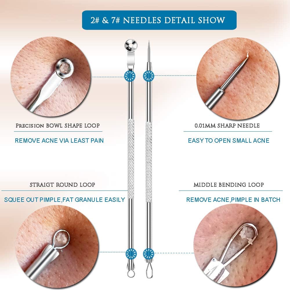 [Upgraded] 8PCS Blackhead Remover, Pimple Tool Kit, Acne Tools, Comedone Extractor, Blemish Whitehead Removal, Professional Curved Tweezers Kits, Premium Stainless Steel Health & Beauty > Personal Care > Cosmetics > Cosmetic Tools > Skin Care Tools Mroobest   