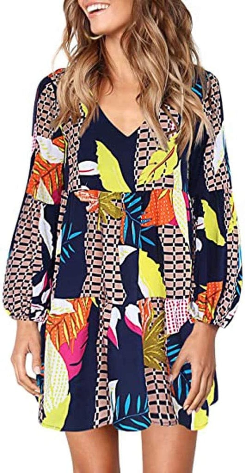 UQRZAU Women'S Dresses Fashion Winter Dresses Long Sleeve Midi Maple Leaf Printed Swing Loose Comfy Casual Dress, S-2XL Black / Large
