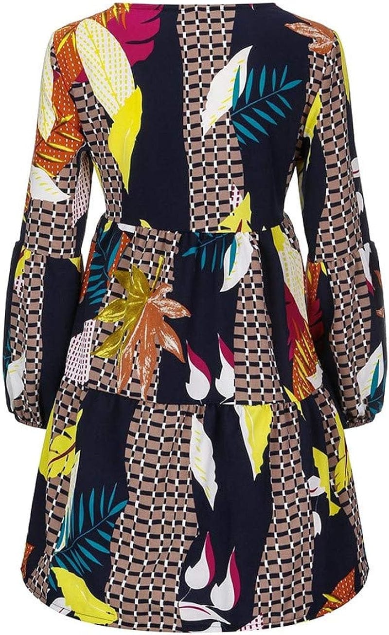 UQRZAU Women'S Dresses Fashion Winter Dresses Long Sleeve Midi Maple Leaf Printed Swing Loose Comfy Casual Dress, S-2XL