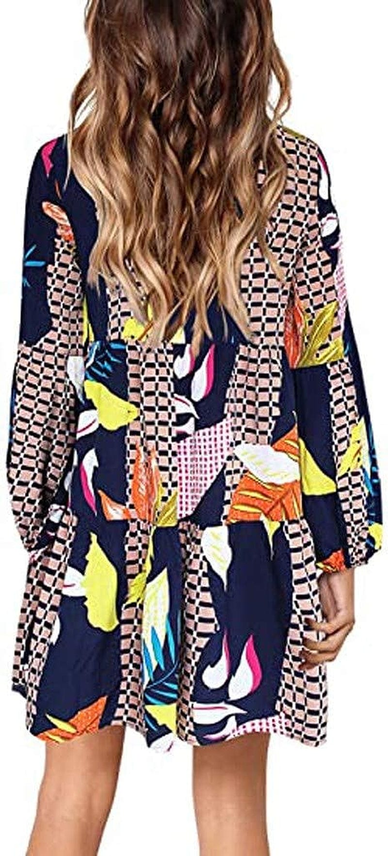 UQRZAU Women'S Dresses Fashion Winter Dresses Long Sleeve Midi Maple Leaf Printed Swing Loose Comfy Casual Dress, S-2XL