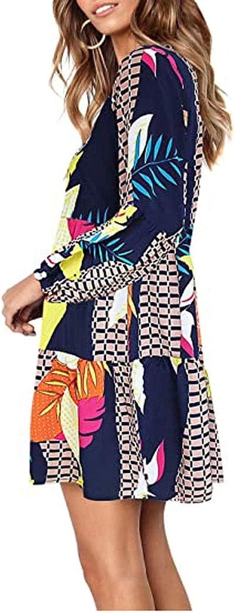 UQRZAU Women'S Dresses Fashion Winter Dresses Long Sleeve Midi Maple Leaf Printed Swing Loose Comfy Casual Dress, S-2XL