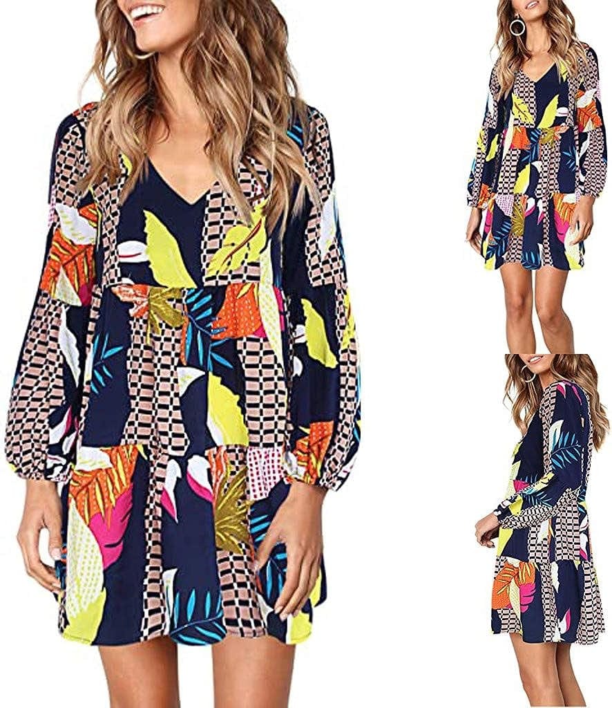 UQRZAU Women'S Dresses Fashion Winter Dresses Long Sleeve Midi Maple Leaf Printed Swing Loose Comfy Casual Dress, S-2XL