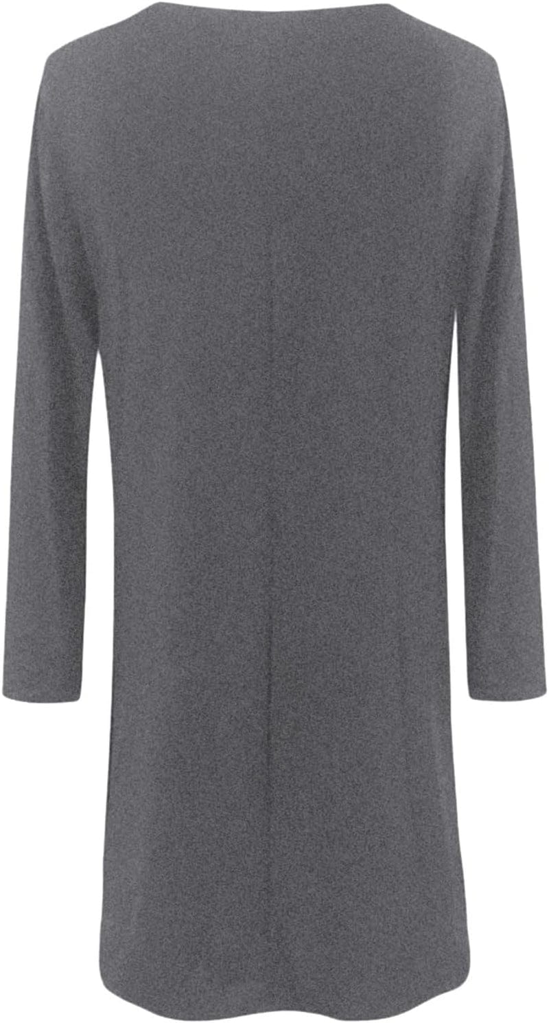 UQRZAU Women'S Dresses Winter Fashion Casual Solid round Neck Pullover Loose Long Sleeve Midi Dress, S-2XL