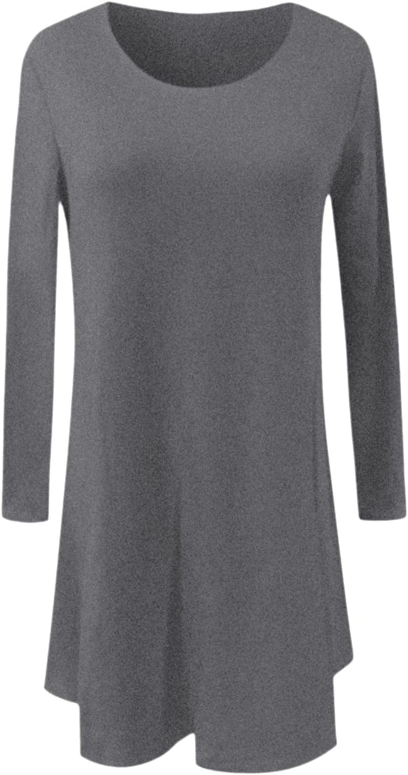 UQRZAU Women'S Dresses Winter Fashion Casual Solid round Neck Pullover Loose Long Sleeve Midi Dress, S-2XL