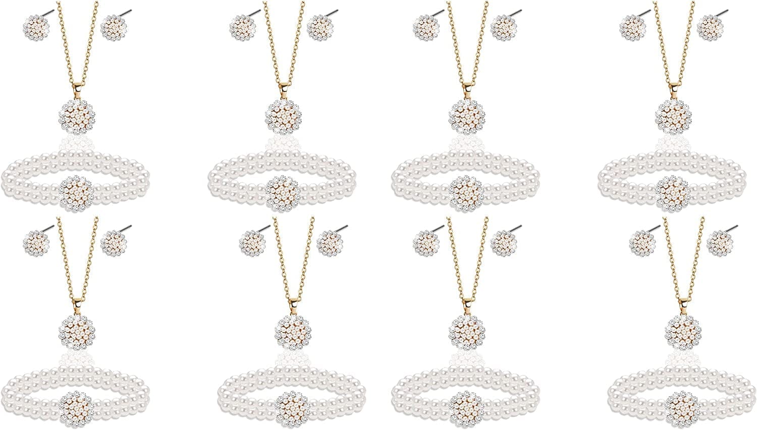Uqvn Silver Gold Bridesmaid Jewelry Set for Wedding of 4 6 8 Set, Pearl Necklace Earrings Bracelet Gifts Set for Bridesmaid on Wedding Day Bachelorette Party 8 Set Gold