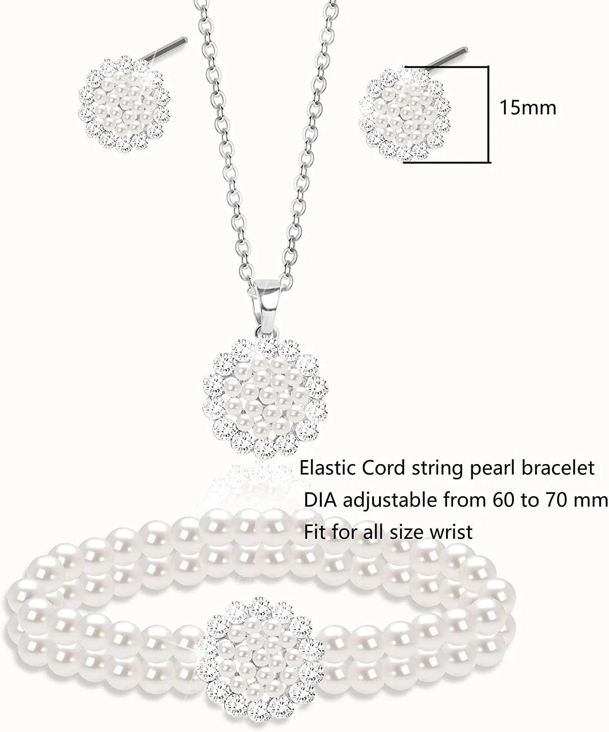 Uqvn Silver Gold Bridesmaid Jewelry Set for Wedding of 4 6 8 Set, Pearl Necklace Earrings Bracelet Gifts Set for Bridesmaid on Wedding Day Bachelorette Party