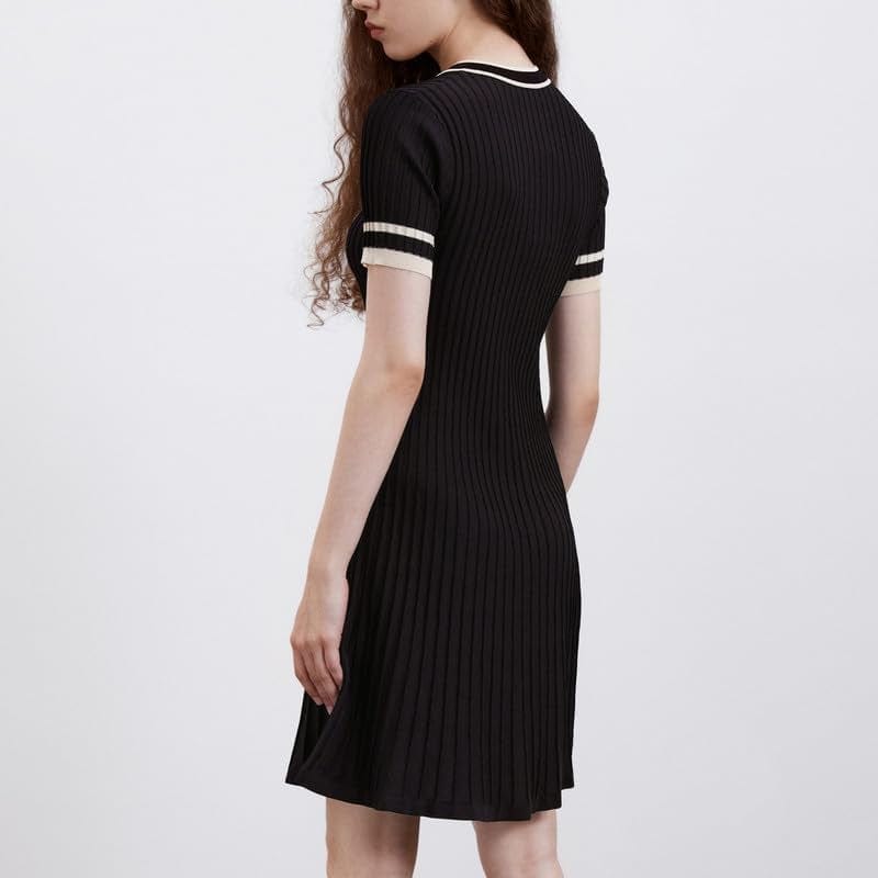 URBAN REVIVO Women'S Short Sleeve Tweed Knitted Sweater Dress Pearl Button Mini Dresses for Spring Summer Fall