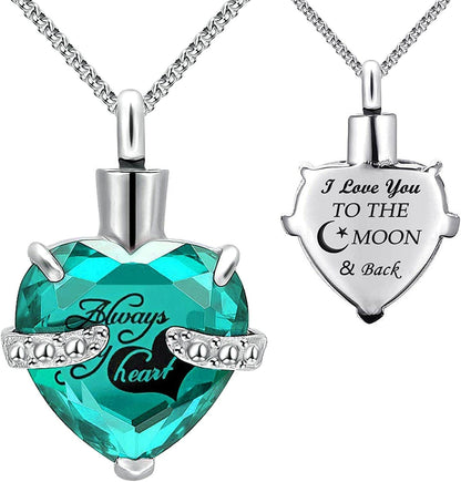 Urn Necklaces for Ashes "Always in My Heart" Heart Cremation Jewelry Memorial Pendant Birthstone Necklace March URN