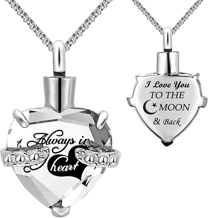 Urn Necklaces for Ashes "Always in My Heart" Heart Cremation Jewelry Memorial Pendant Birthstone Necklace April URN