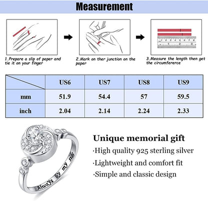 Urn Rings for Cremation Ashes Circle of Life 925 Sterling Silver Always by My Side Keepsake Rings Memorial Jewelry for Women