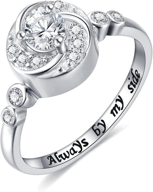 Urn Rings for Cremation Ashes Circle of Life 925 Sterling Silver Always by My Side Keepsake Rings Memorial Jewelry for Women Size 7