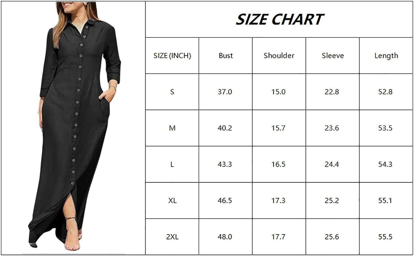Utcoco Womens Casual Button down Denim Maxi Dress Lapel Long Sleeve Long Jean Dresses with Pockets